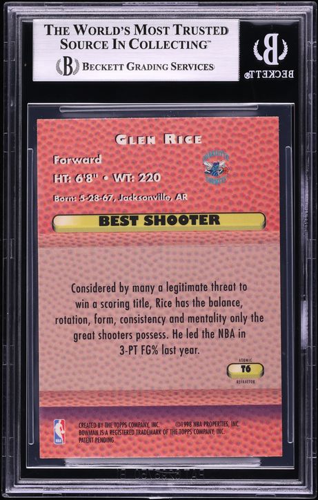 1997 Bowman's Best Techniques Atomic Refractors Glen Rice #T6 BGS 8 NM-MT