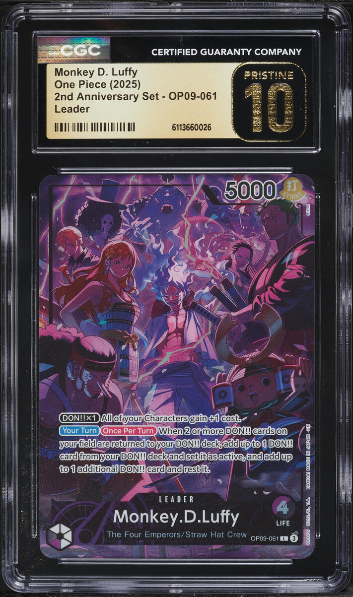 2025 One Piece 2nd Anniversary Set Alt Art Leader Monkey D Luffy #OP09-061 CGC 10 PRISTINE