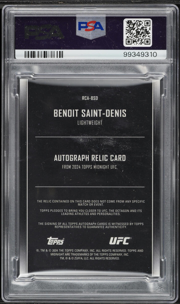 2024 Topps Midnight UFC Benoit Saint-Denis ROOKIE PATCH AUTO #BSD PSA 9 MINT