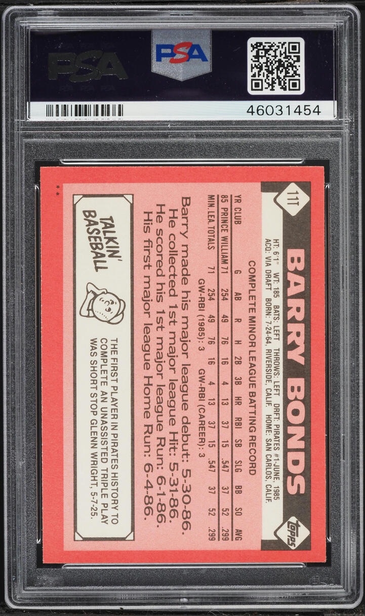 1986 Topps Traded Barry Bonds ROOKIE #11T PSA 10 GEM MINT