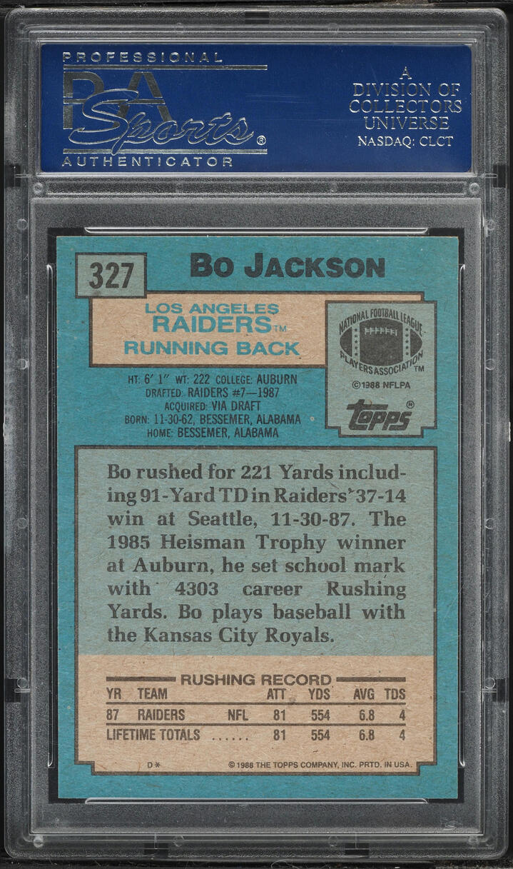 1988 Topps Football Bo Jackson ROOKIE #327 PSA 9 MINT