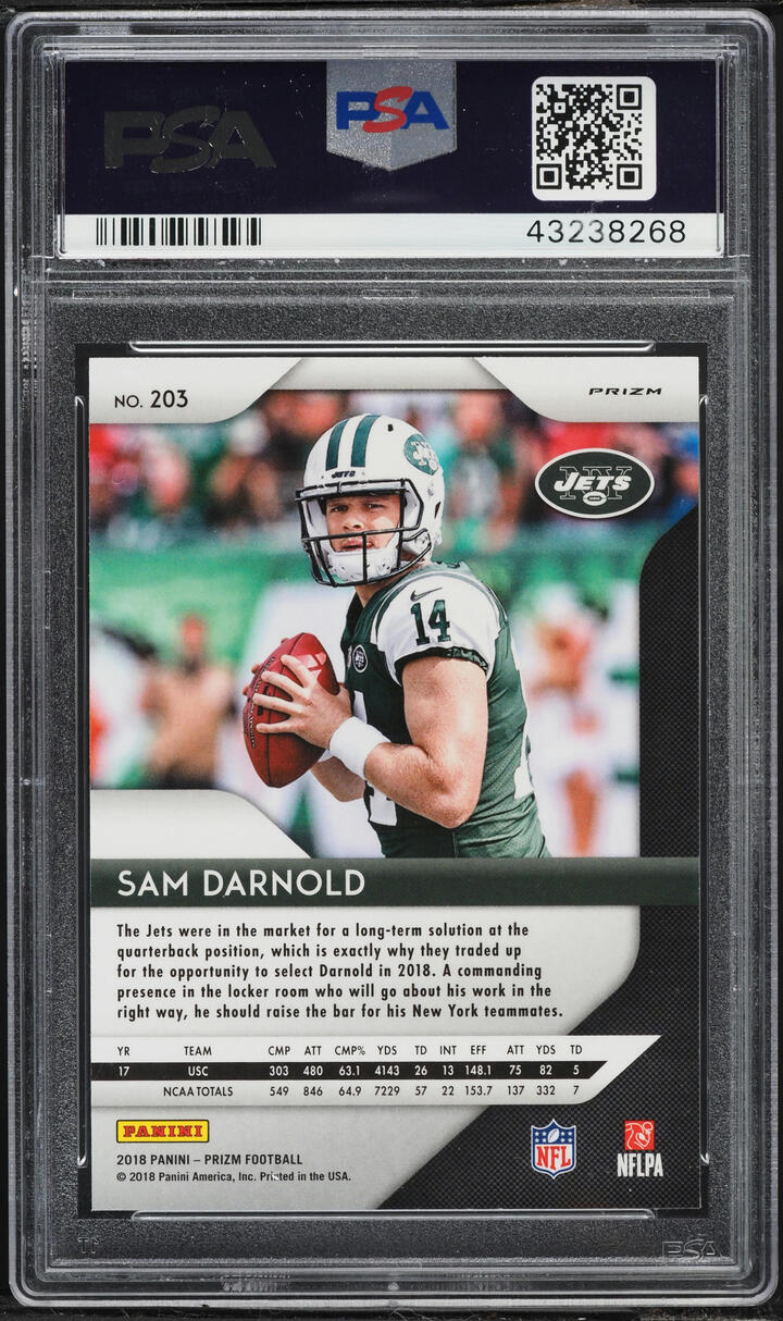 2018 Panini Prizm Silver Sam Darnold ROOKIE #203 PSA 10 GEM MINT