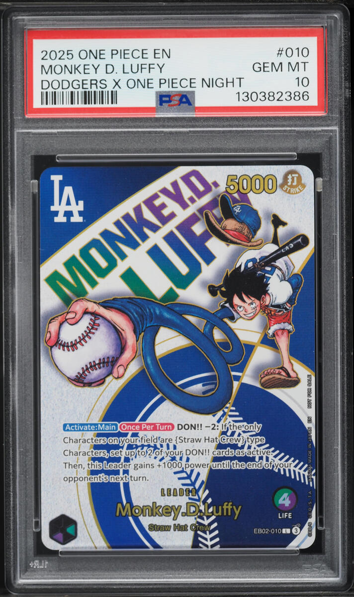 2025 One Piece Promo Dodgers X Night Leader Monkey D. Luffy #EB02-010 PSA 10 GEM MINT