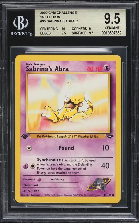 2000 Pokemon Gym Challenge 1st Edition Sabrina's Abra #93 BGS 9.5 GEM MINT