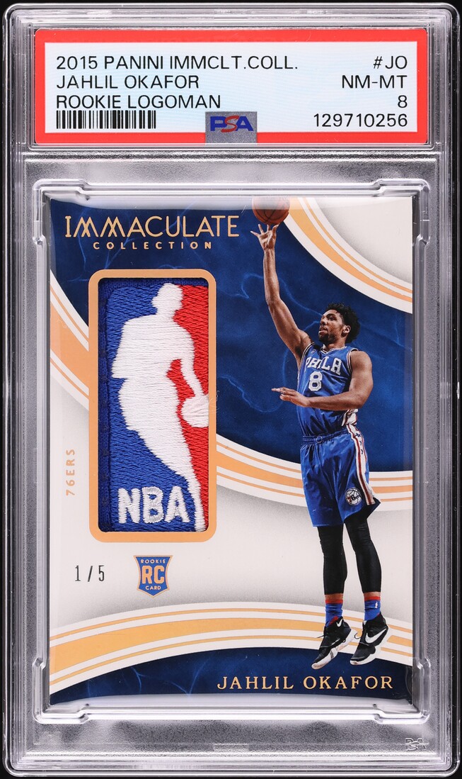 2015 Immaculate Collection Jahlil Okafor ROOKIE LOGOMAN PATCH 1/5 #RL-JO PSA 8 NM-MT