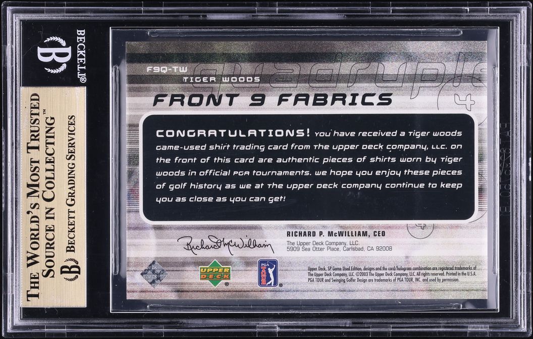 2003 SP Game Used Front Nine Fabrics Quadruple Tiger Woods PATCH /10 #TW BGS 9.5