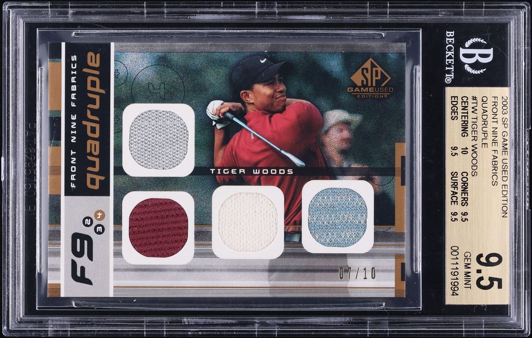 2003 SP Game Used Front Nine Fabrics Quadruple Tiger Woods PATCH /10 #TW BGS 9.5
