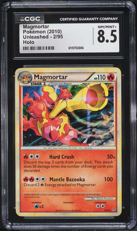 2010 Pokemon HeartGold & SoulSilver Unleashed Holo Magmortar #2 CGC 8.5 NM-MT+