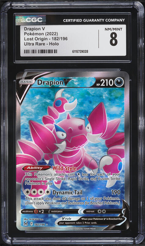 2022 Pokemon Sword & Shield Lost Origin Full Art Drapion V #182 CGC 8 NM-MT