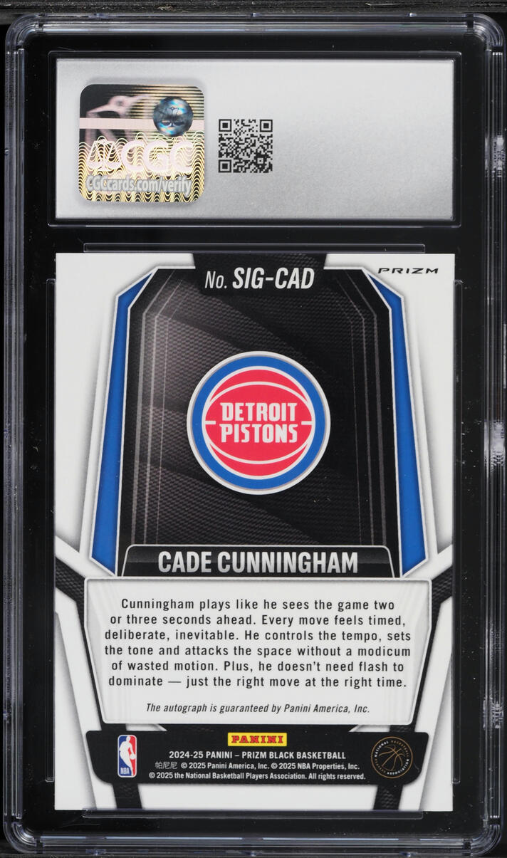 2024 Panini Prizm Black Cade Cunningham AUTO #SIG-CAD CGC 9 MINT