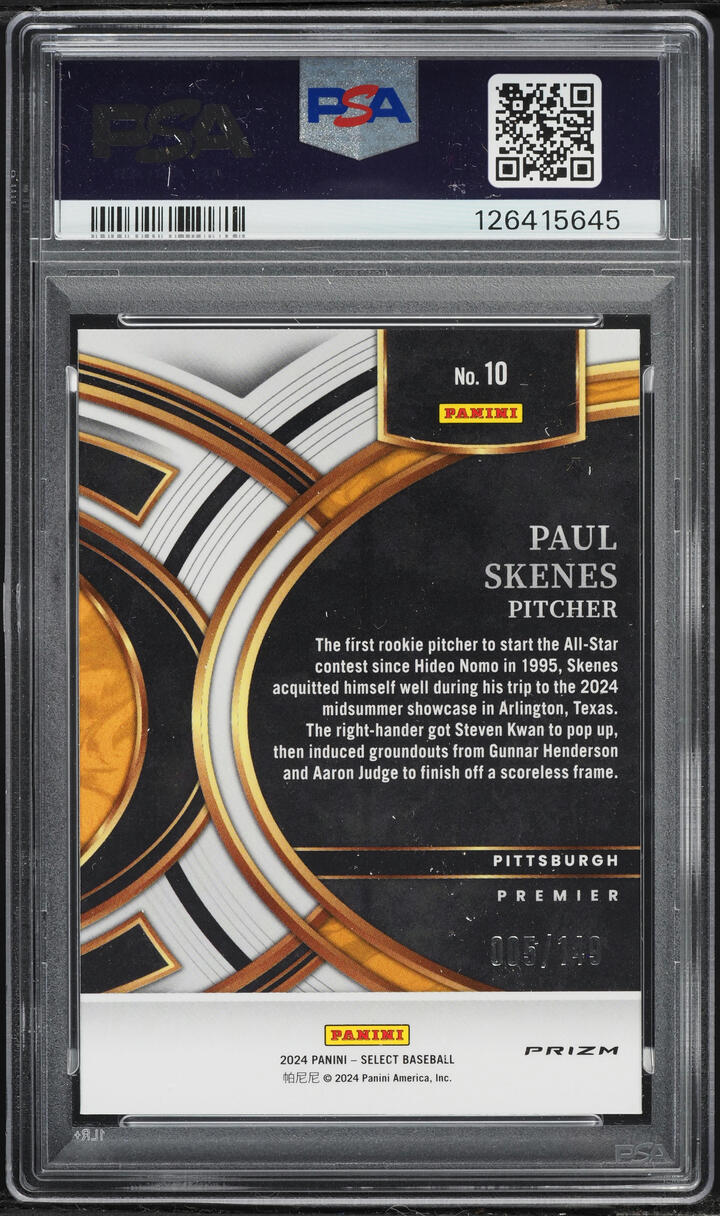 2024 Select Premier Level Maroon Prizm Paul Skenes ROOKIE /149 #10 PSA 10 GEM MINT