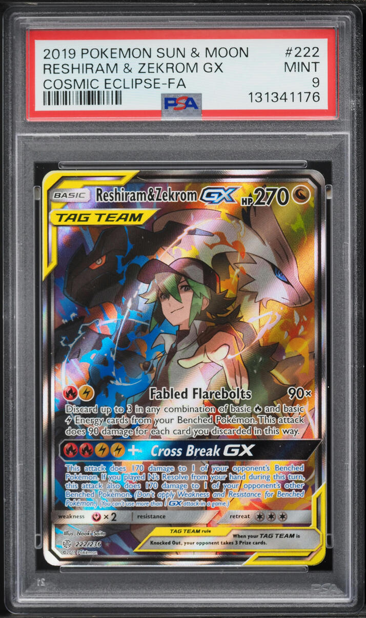 2019 Pokemon Sun & Moon Cosmic Eclipse Full Art/Reshiram & Zekrom GX 222