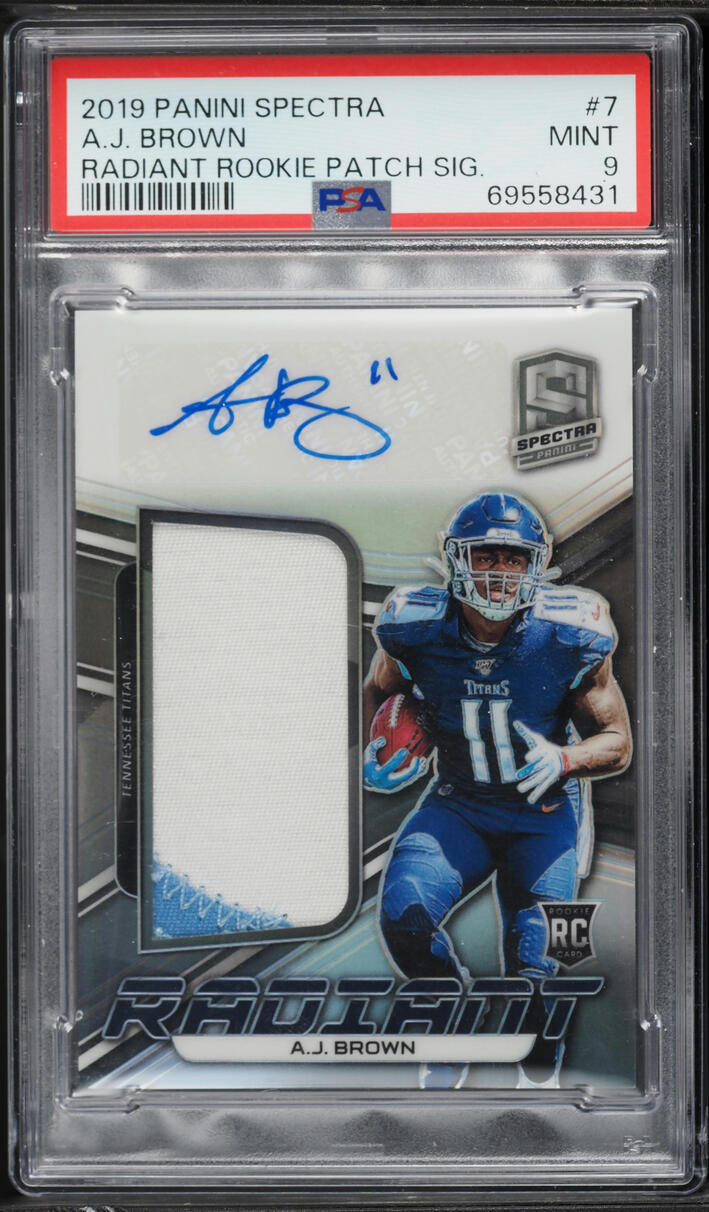 2019 Panini Spectra Radiant A.J. Brown ROOKIE PATCH AUTO /199 #7 PSA 9 MINT