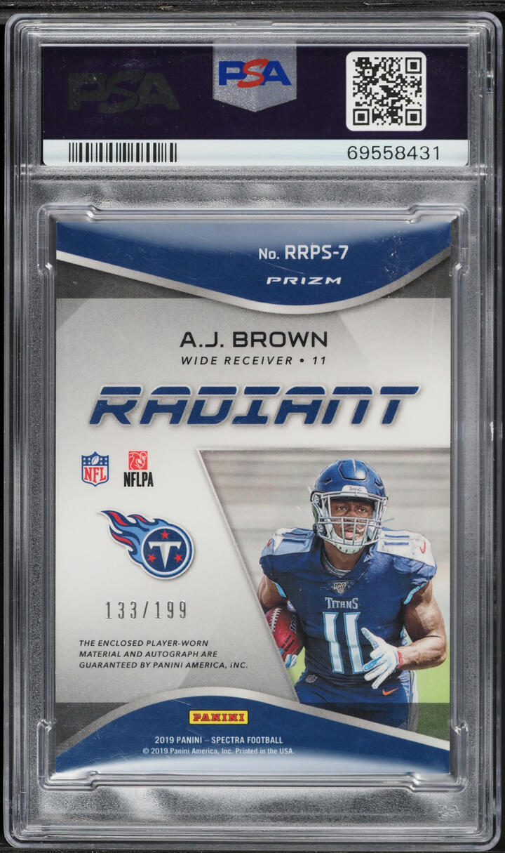 2019 Panini Spectra Radiant A.J. Brown ROOKIE PATCH AUTO /199 #7 PSA 9 MINT