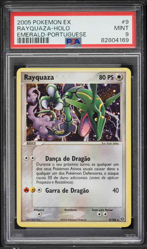 2005 Pokemon Portuguese Ex Emerald Holo Rayquaza #9 PSA 9 MINT on