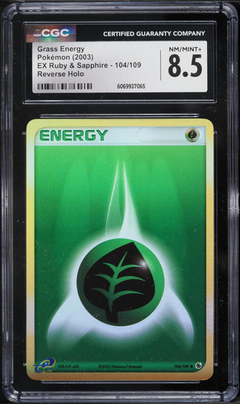 2003 Pokemon EX Ruby & Sapphire Reverse Holo Grass Energy #104 CGC 8.5 NM-MT+