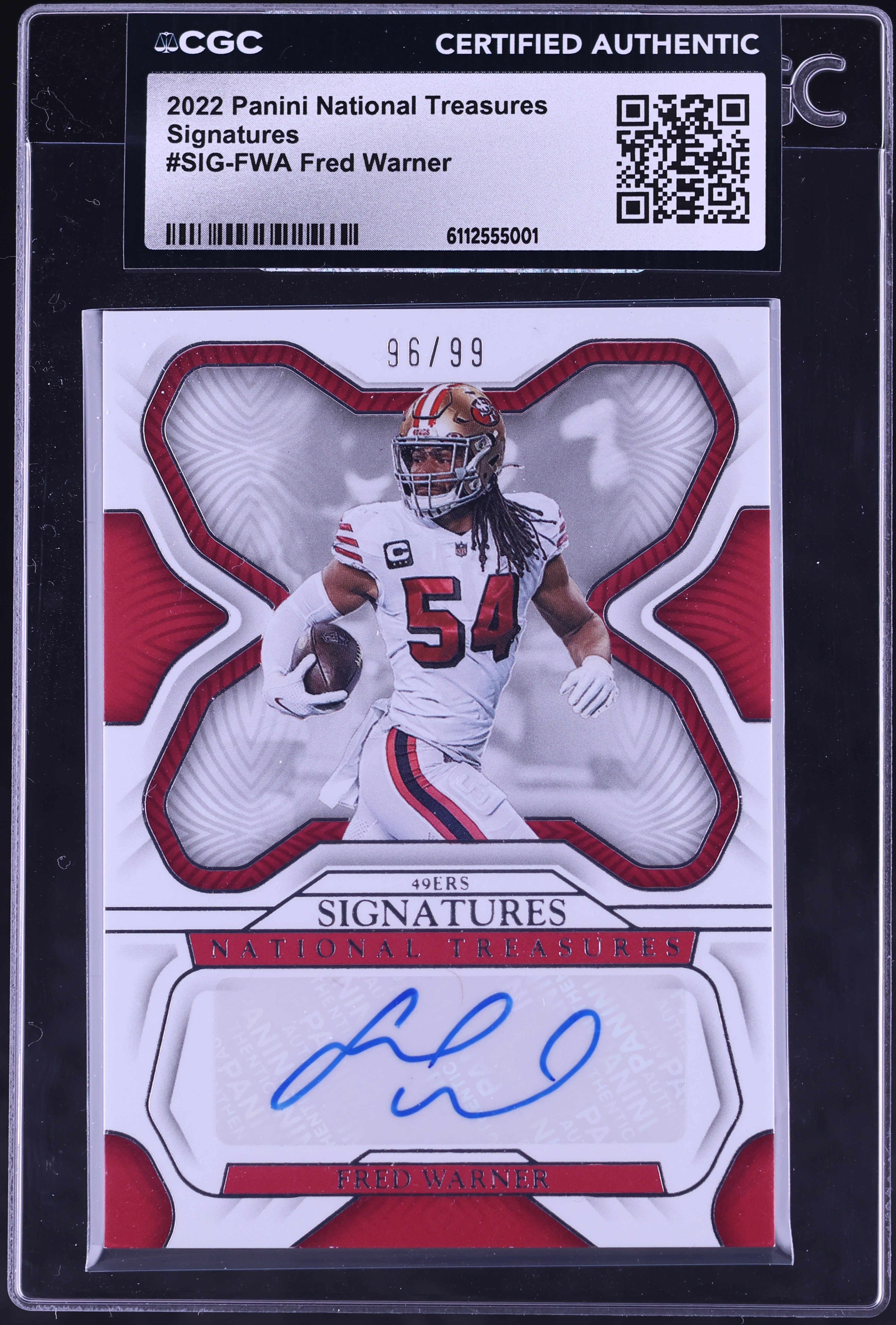 2022 National Treasures Signatures Fred Warner AUTO /99 #SIG-FWA