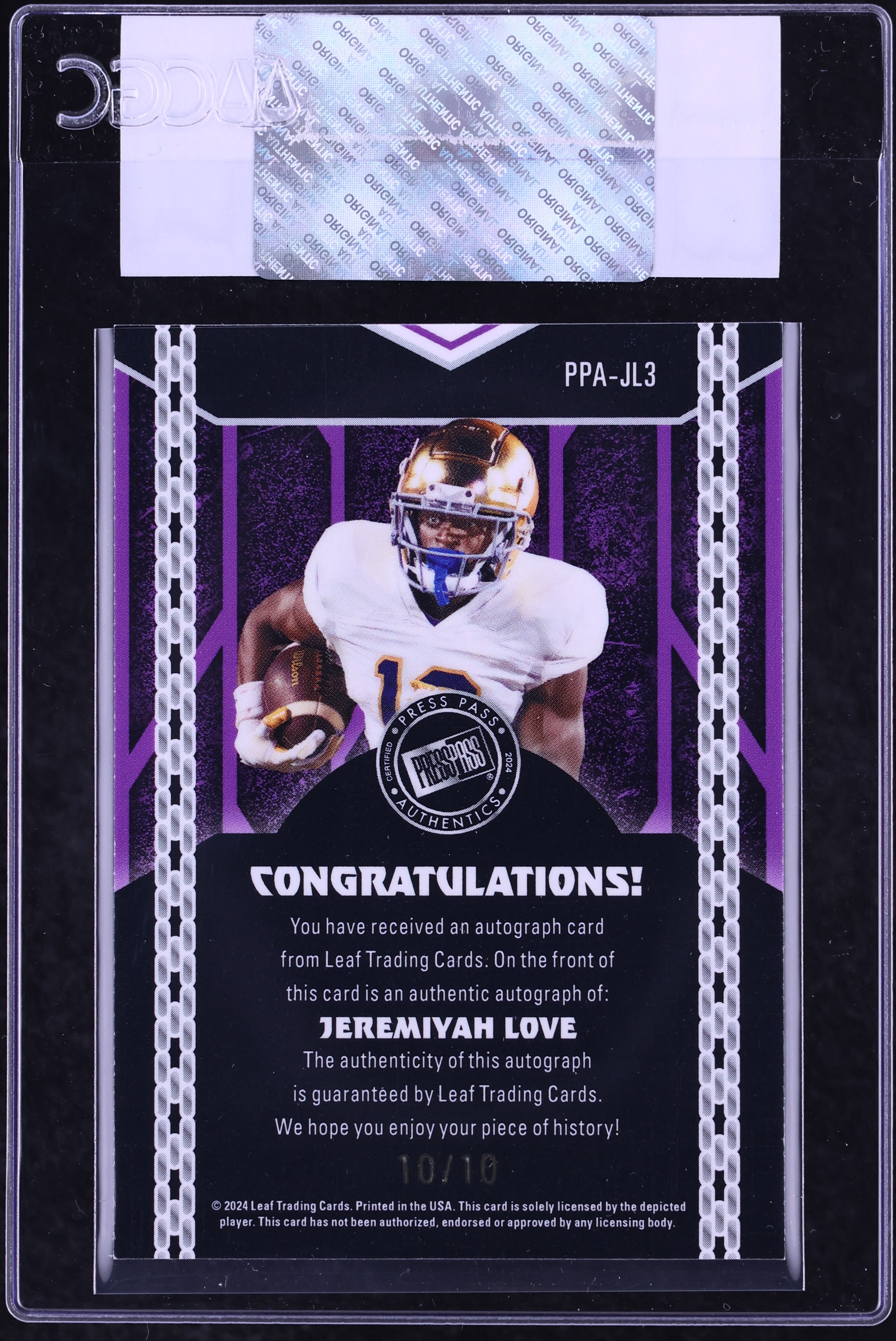 2024 Leaf Collective Press Pass Orange Shimmer Jeremiyah Love