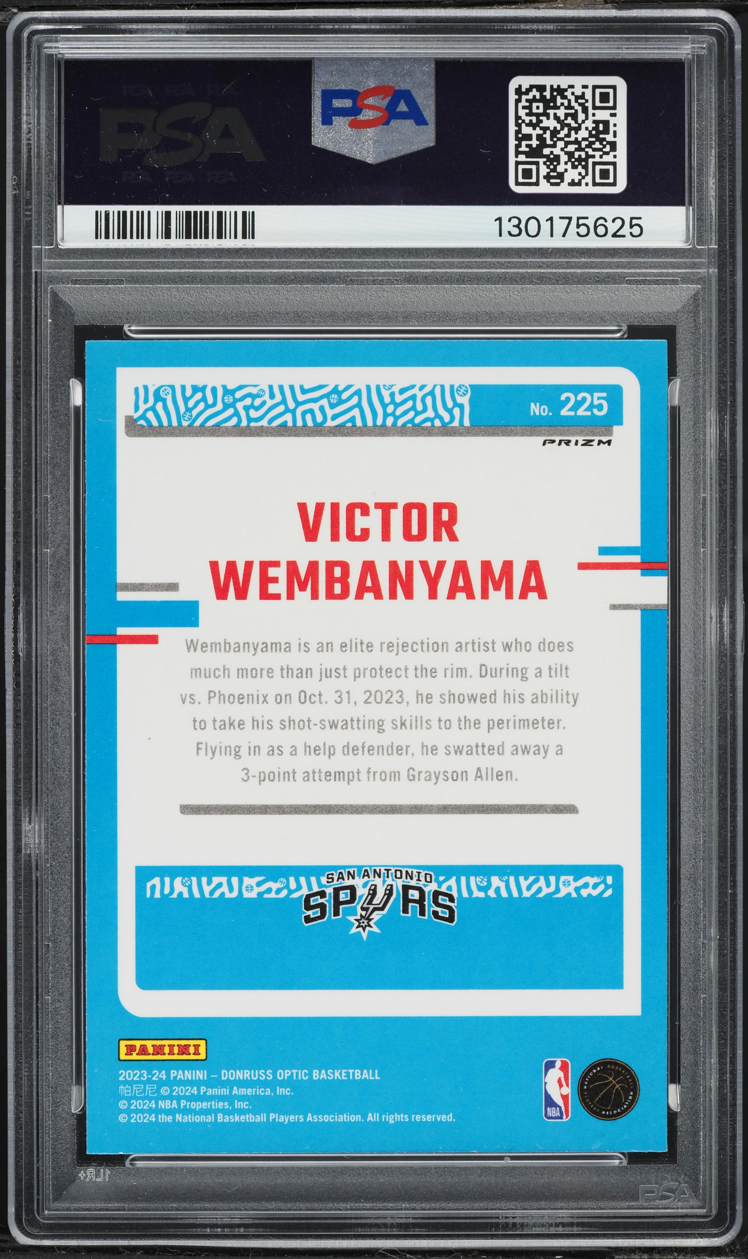 2023 Donruss Optic Holo Victor Wembanyama ROOKIE #225 PSA 9 MINT 