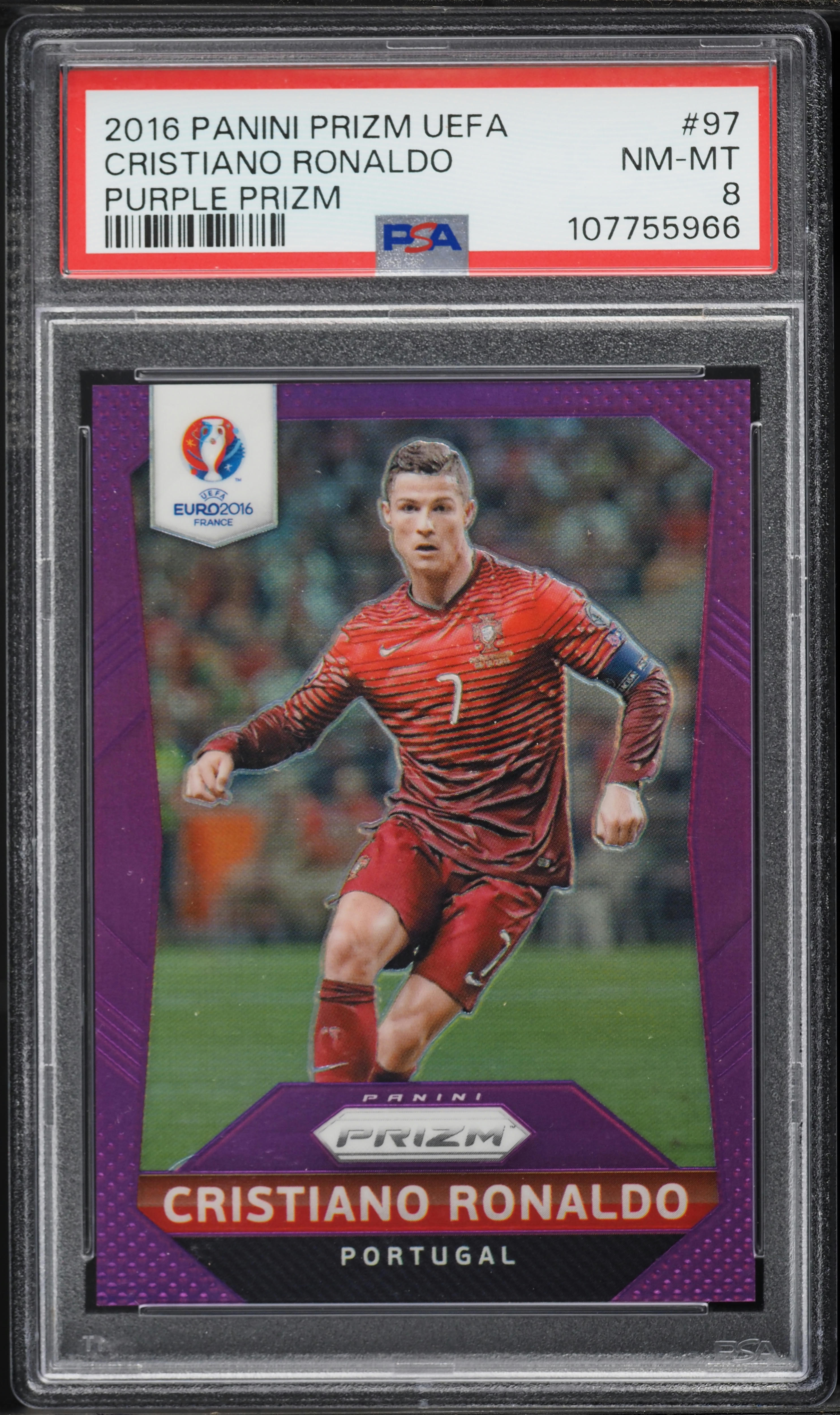 2016 Panini Prizm UEFA Purple Cristiano Ronaldo /99 #97 PSA 8 NM