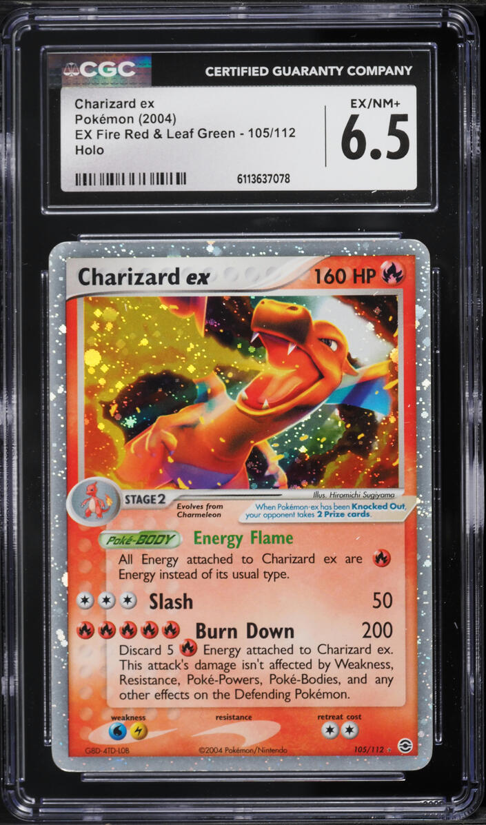 2004 Pokemon EX Fire Red & Leaf Green Holo Charizard ex #105 CGC 6.5 EXMT+