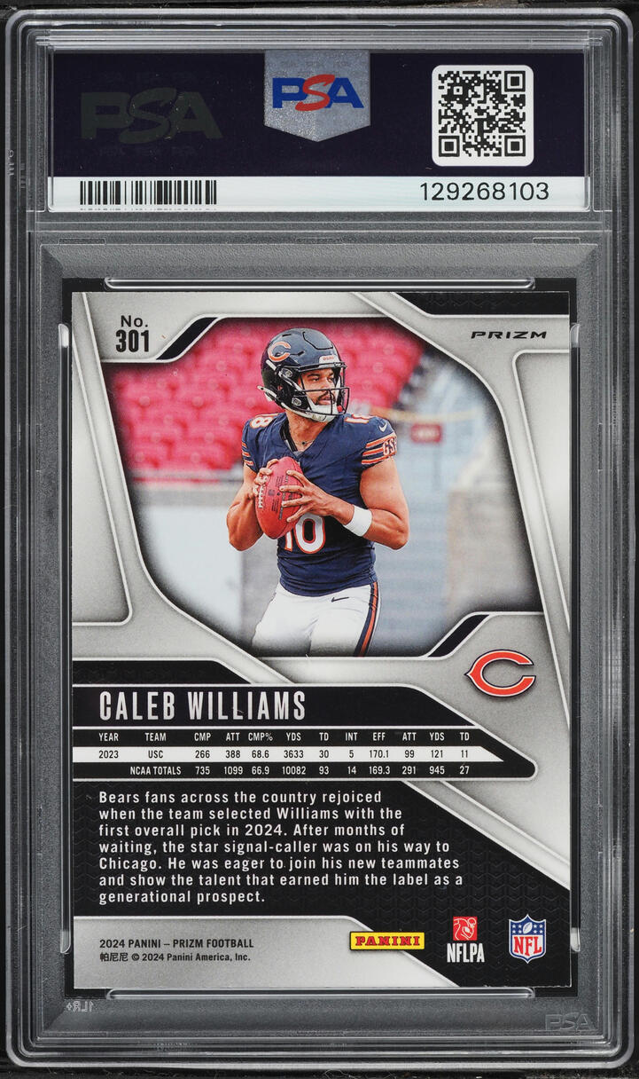 2024 Panini Prizm Silver Caleb Williams ROOKIE #301 PSA 10 GEM MINT
