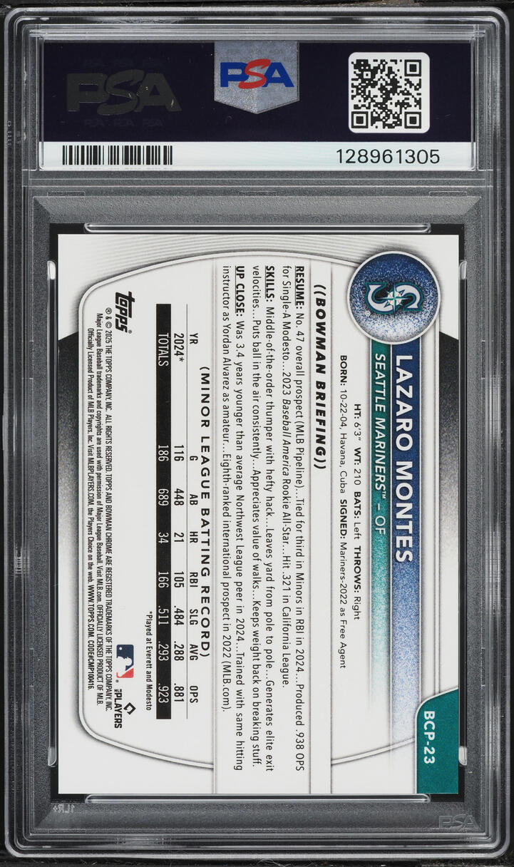 2025 Bowman Chrome Sapphire Edition Red Lazaro Montes PROSPECT 5/5 #BCP23 PSA 9 MINT