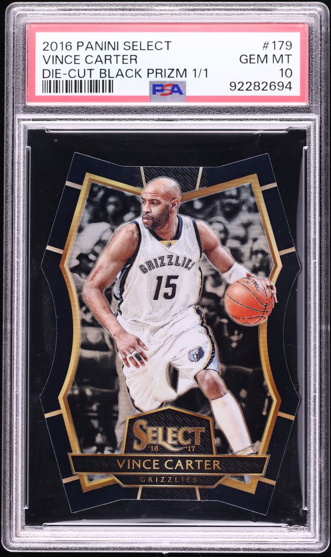 2016 Select Black Prizm Die-Cut Vince Carter 1/1 #179 PSA 10 GEM