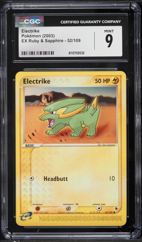 2003 Pokemon EX Ruby & Sapphire Electrike #52 CGC 9 MINT