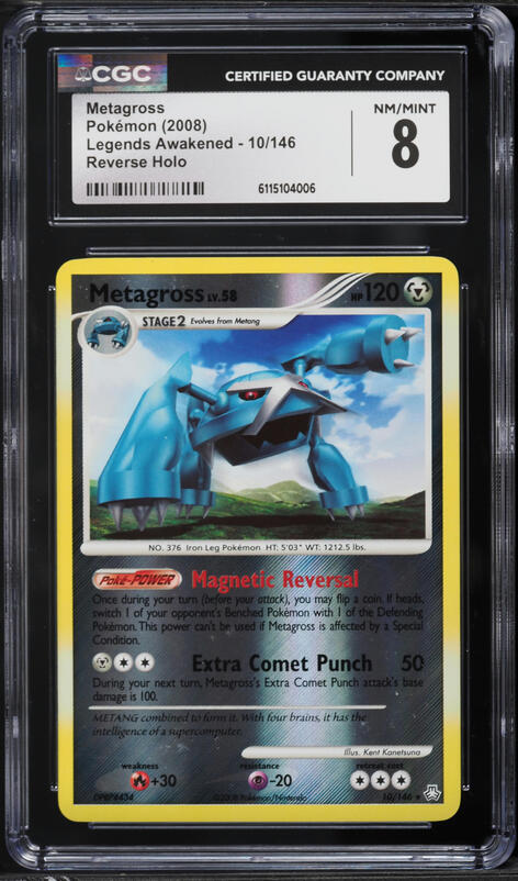 2008 Pokemon Diamond & Pearl Legends Awakened Reverse Holo Metagross #10 CGC 8 NM-MT