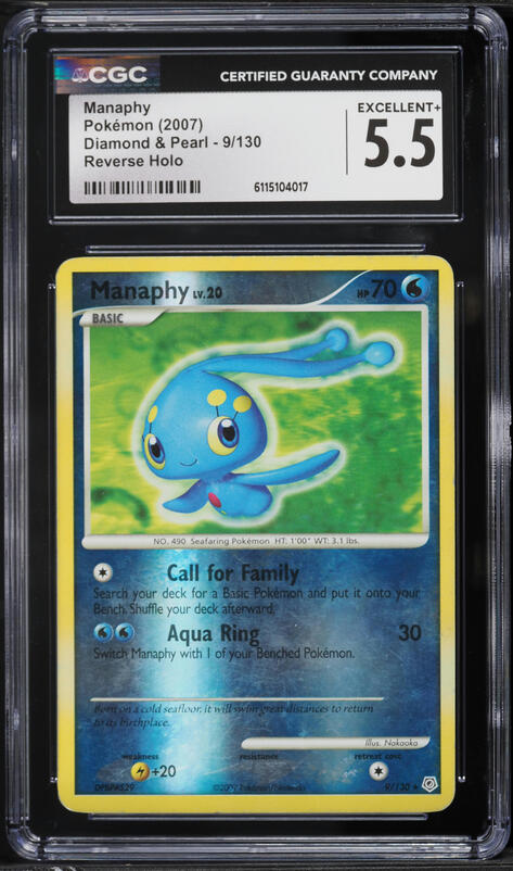 2007 Pokemon Diamond & Pearl Reverse Holo Manaphy #9 CGC 5.5 EX+