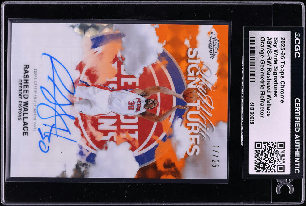 2025 Topps Chrome Sky Write Orange Geometric Refractor Rasheed Wallace AUTO /25 #SWSRW CGC AUTH