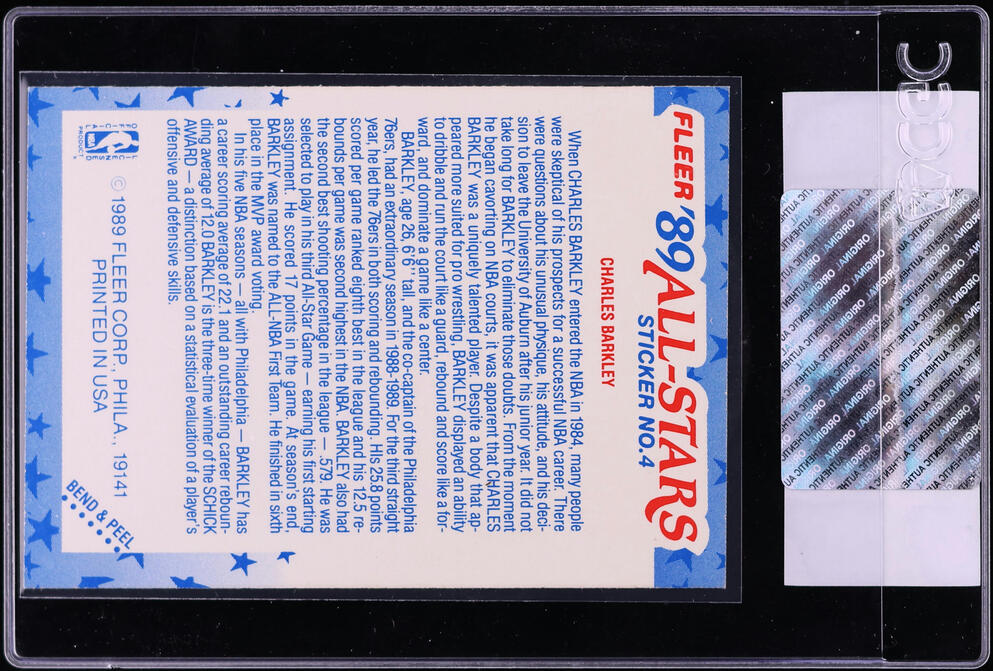 1989 Fleer Stickers All-Star Charles Barkley #4 CGC AUTH