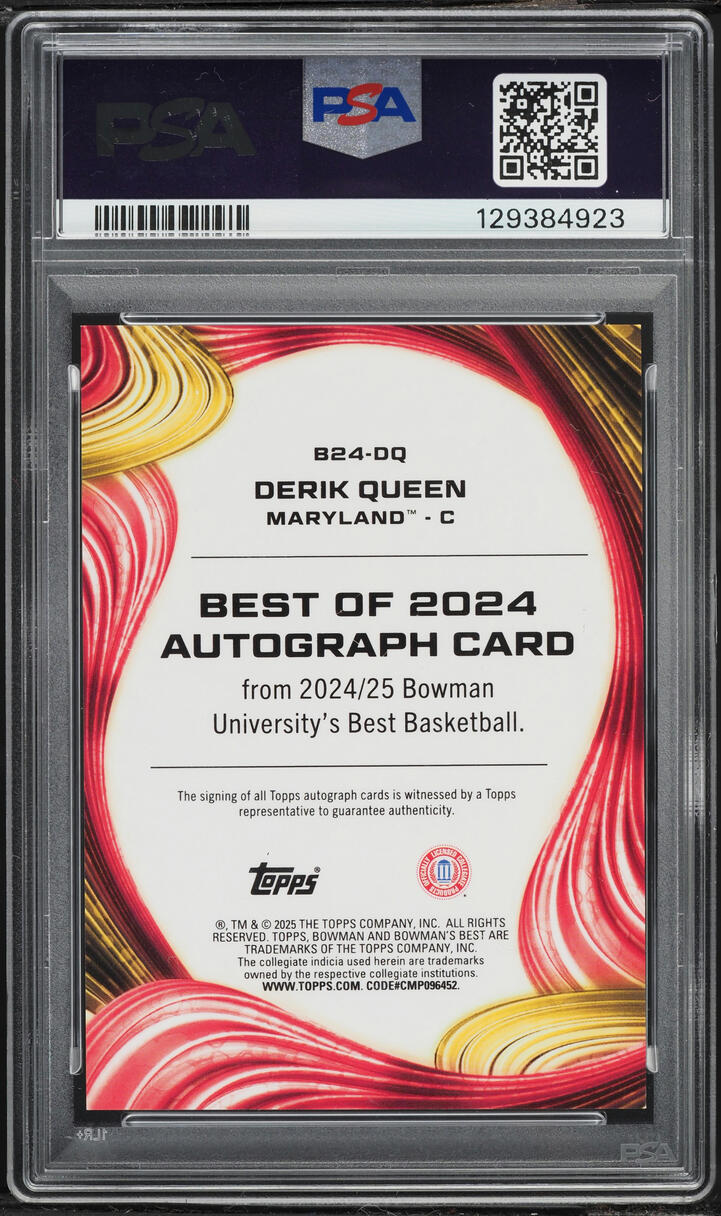 2024 Bowman University Best Of '24 Black Refractor Derik Queen AUTO /10 #B24-DQ PSA 9 MINT