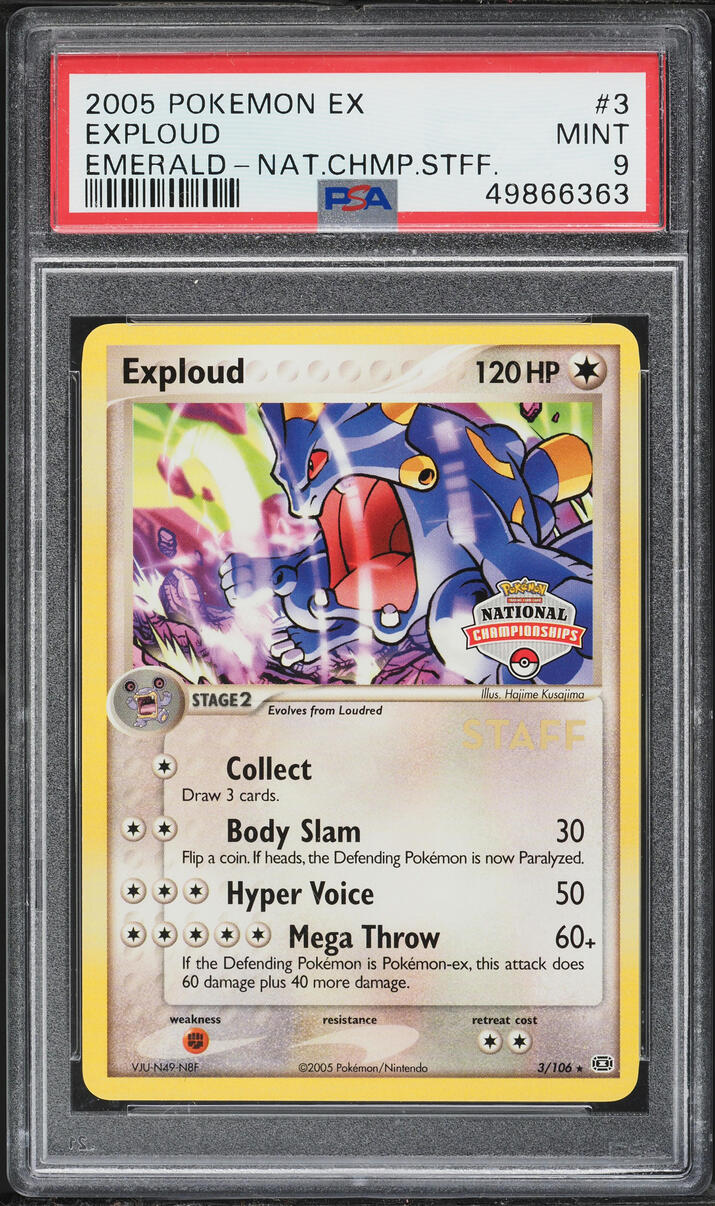 2005 Pokemon EX Emerald National Chamionships Staff Exploud #3 PSA 9 MINT