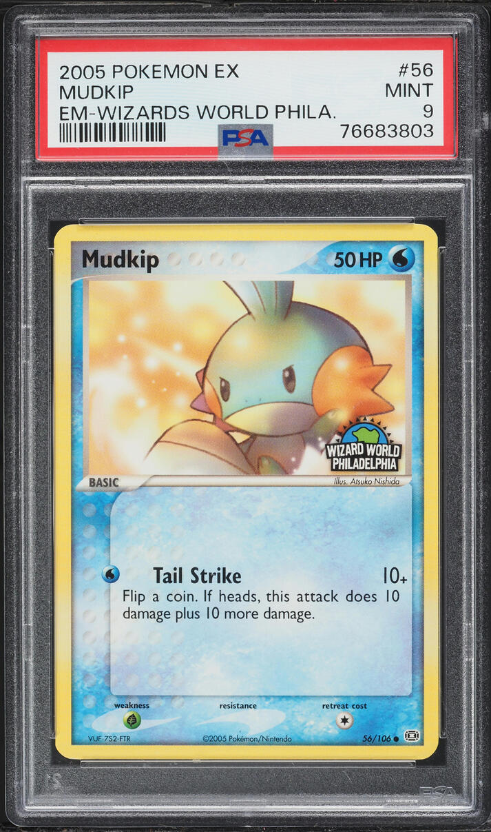 2005 Pokemon Ex Emerald Em-Wizard World Phila. Mudkip #56 PSA 9 MINT