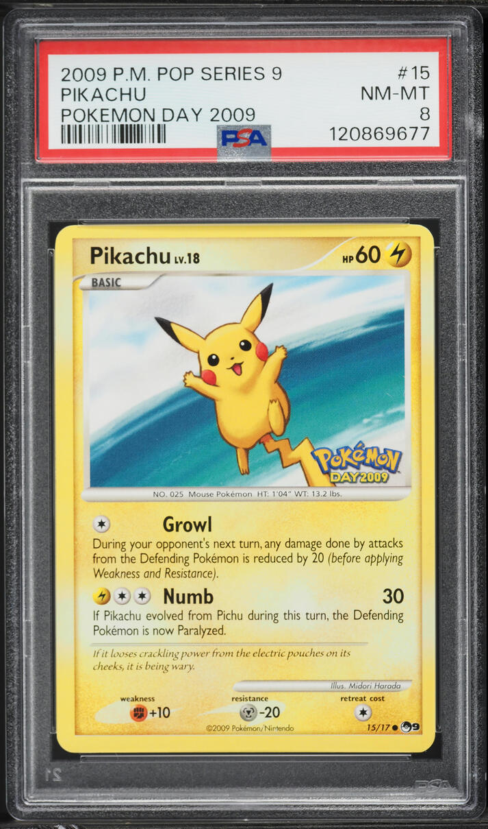 2009 Pokemon POP Series 9 Pokemon Day '09 Pikachu #15 PSA 8 NM-MT
