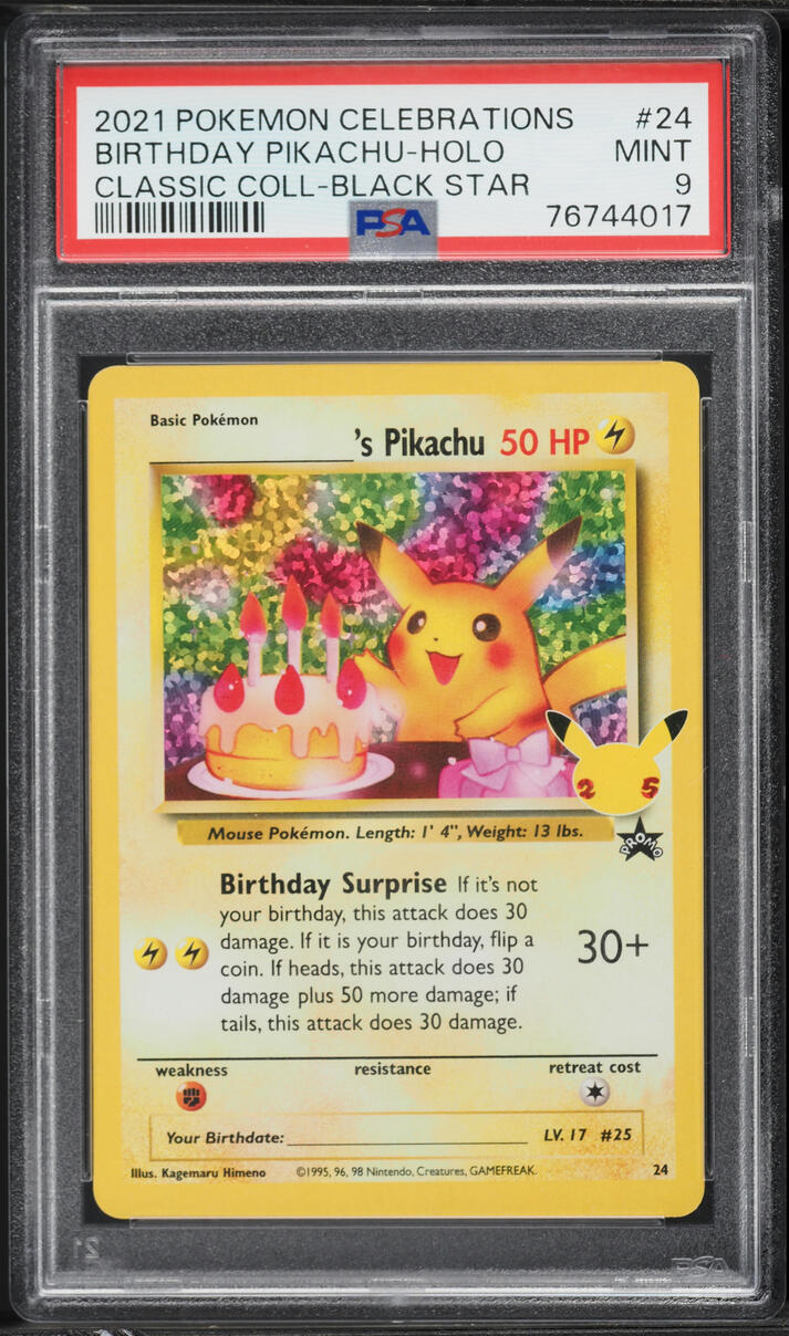 2021 Pokemon Sword & Shield Promo Celebrations Classic Holo Birthday Pikachu #24 PSA 9 MINT
