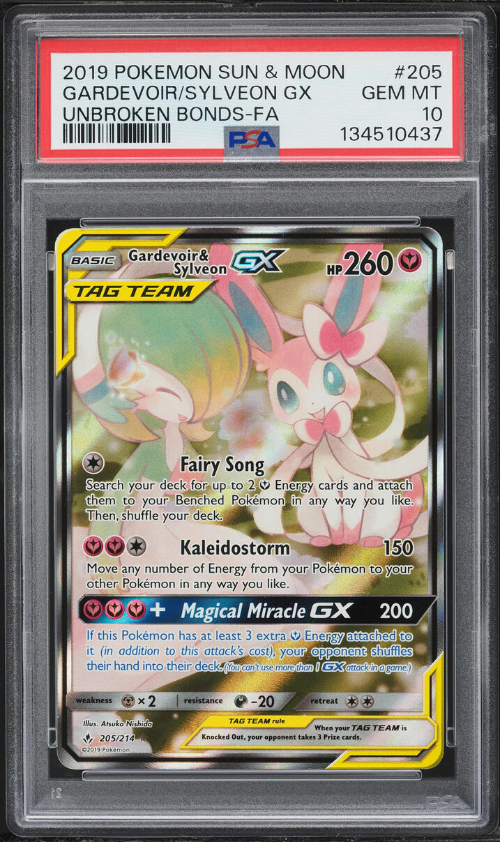 2019 Pokemon Sun & Moon Unbroken Bonds Alt Art Gardevoir & Sylveon GX #205 PSA 10 GEM MINT