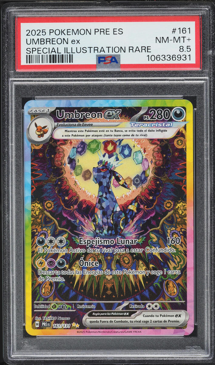 2025 Pokemon Spanish SV Prismatic Evolutions SIR Umbreon EX #161 PSA 8.5 NM-MT+