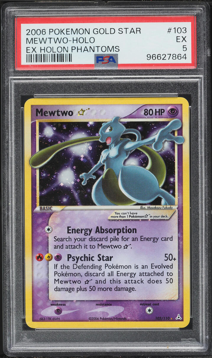 2006 Pokemon EX Holon Phantoms Holo Mewtwo Gold Star #103 PSA 5 EX
