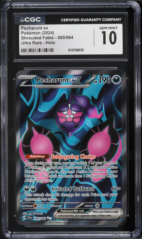 2024 Pokemon Scarlet & Violet Shrouded Fable Full Art Pecharunt EX #85 CGC 10 GEM MINT