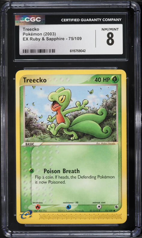 2003 Pokemon EX Ruby & Sapphire Treecko #75 CGC 8 NM-MT