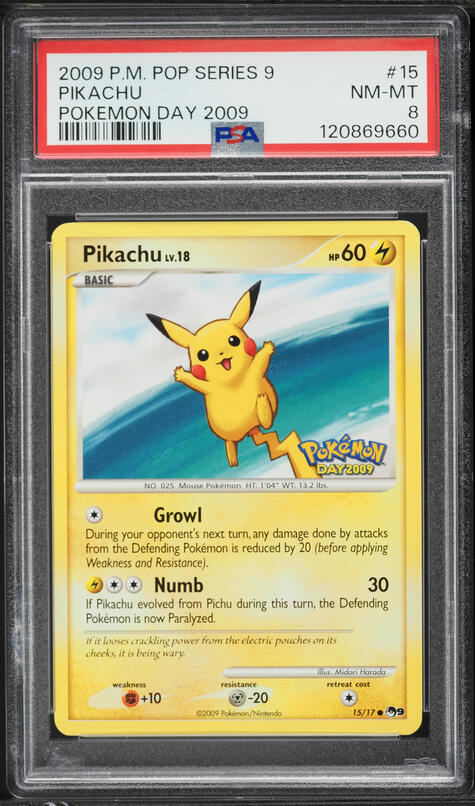 2009 Pokemon POP Series 9 Pokemon Day '09 Pikachu #15 PSA 9 MINT
