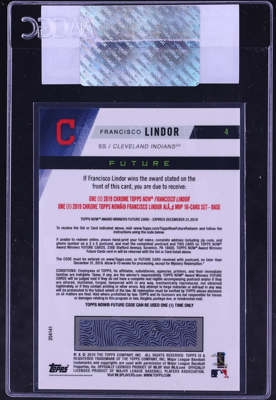 2019 Topps Now Future Award Winners Francisco Lindor #4 CGC AUTH