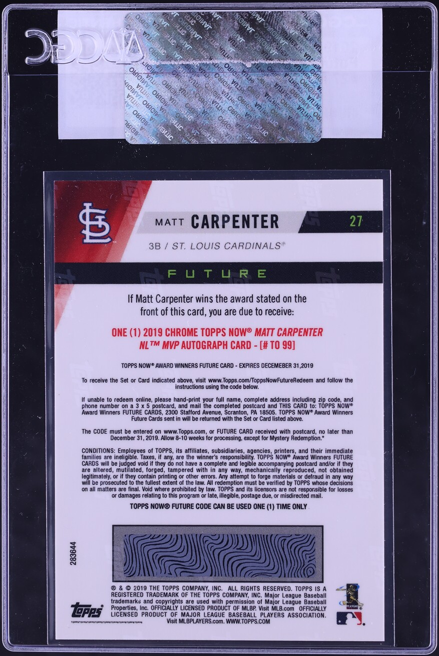 2019 Topps Now Future Award Winners Matt Carpenter #27 CGC AUTH