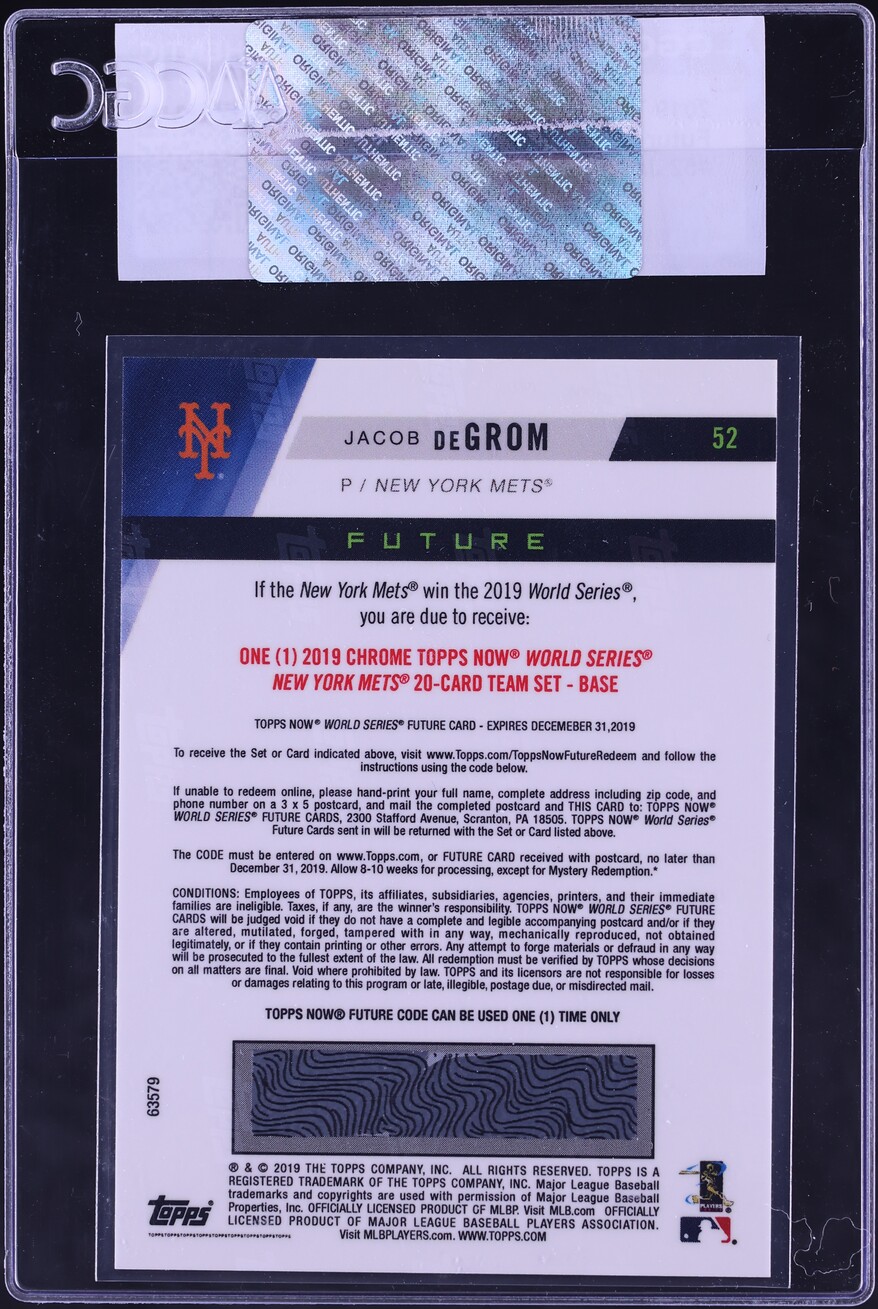 2019 Topps Now Future World Series Winner Jacob deGrom #52 CGC AUTH