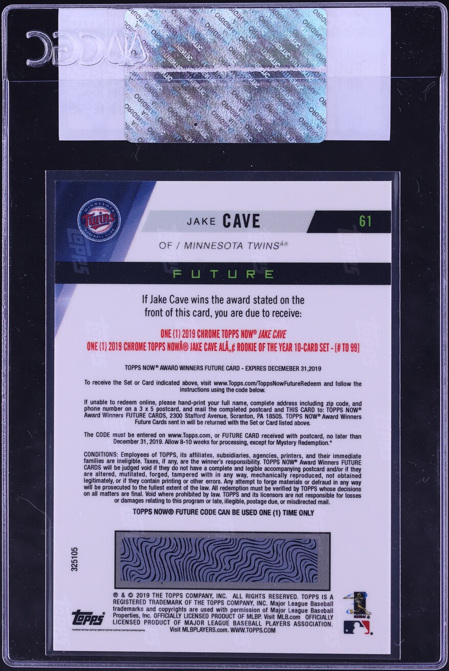 2019 Topps Now Future Award Winners Jake Cave ROOKIE #61 CGC AUTH