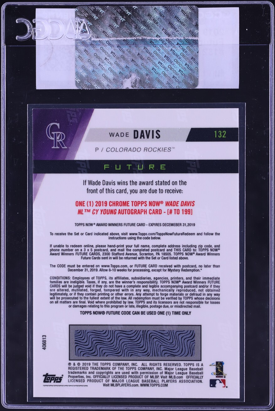 2019 Topps Now Future Award Winners Wade Davis #132 CGC AUTH