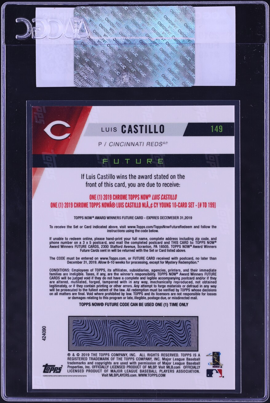 2019 Topps Now Future Award Winners Luis Castillo #149 CGC AUTH